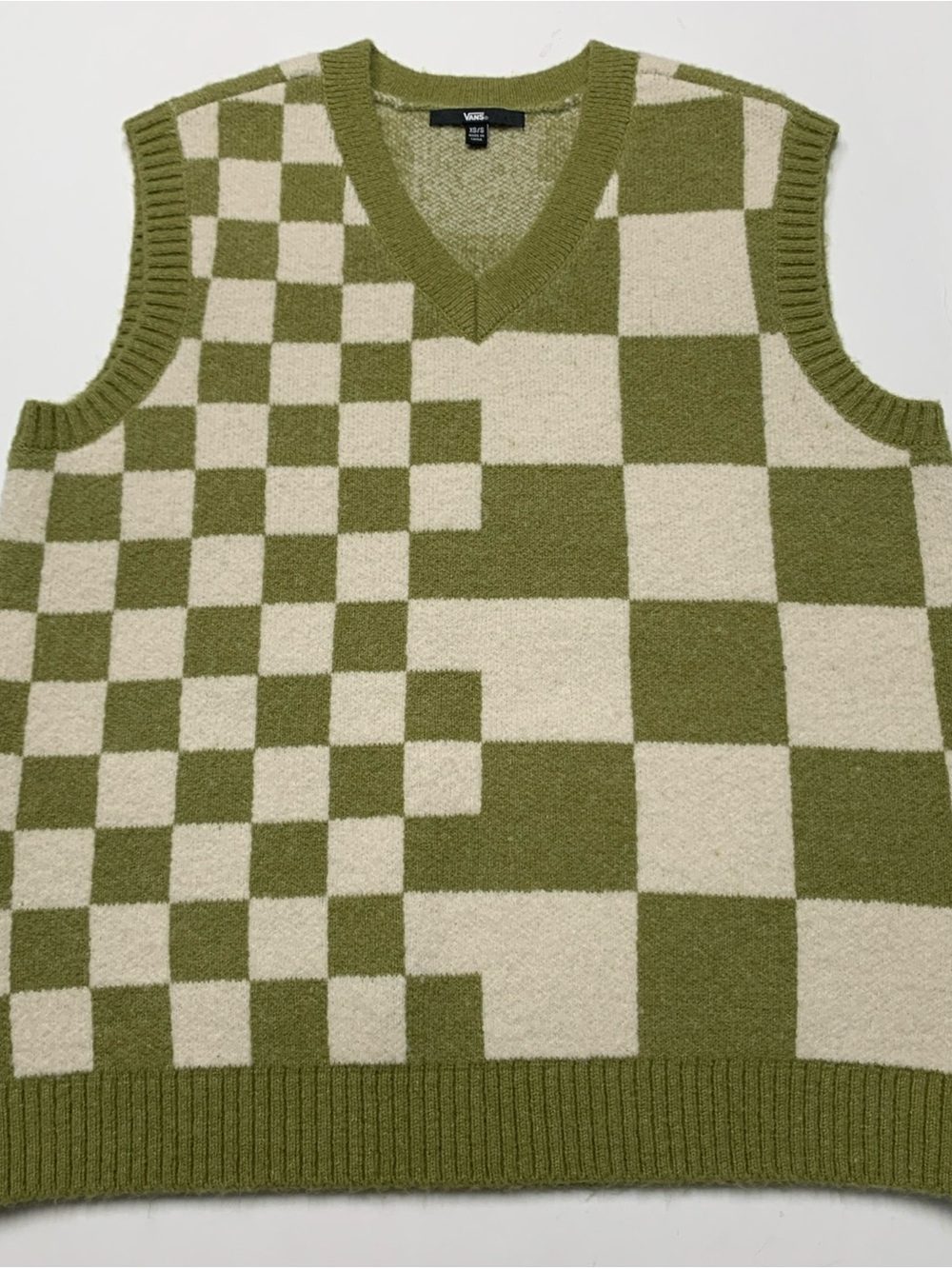 Vans Sweater Vest Women’s Sz XS/S Green White Knit V Neck